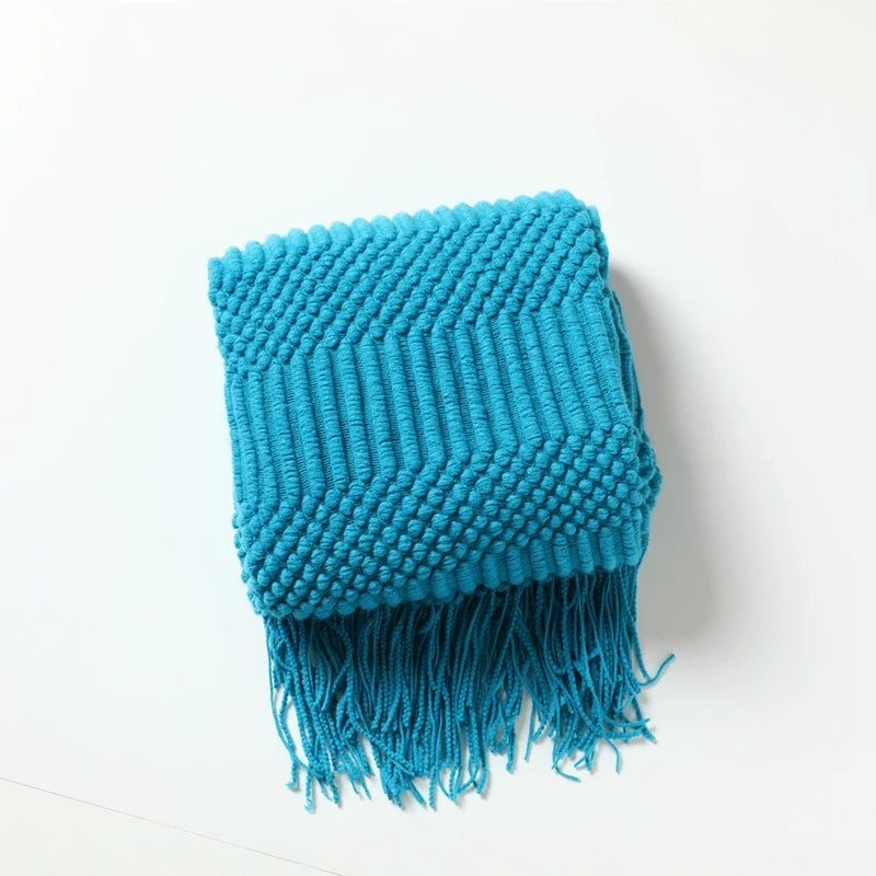 Luxury Khaki Knitted Tassel Throw Farmhouse Blanket