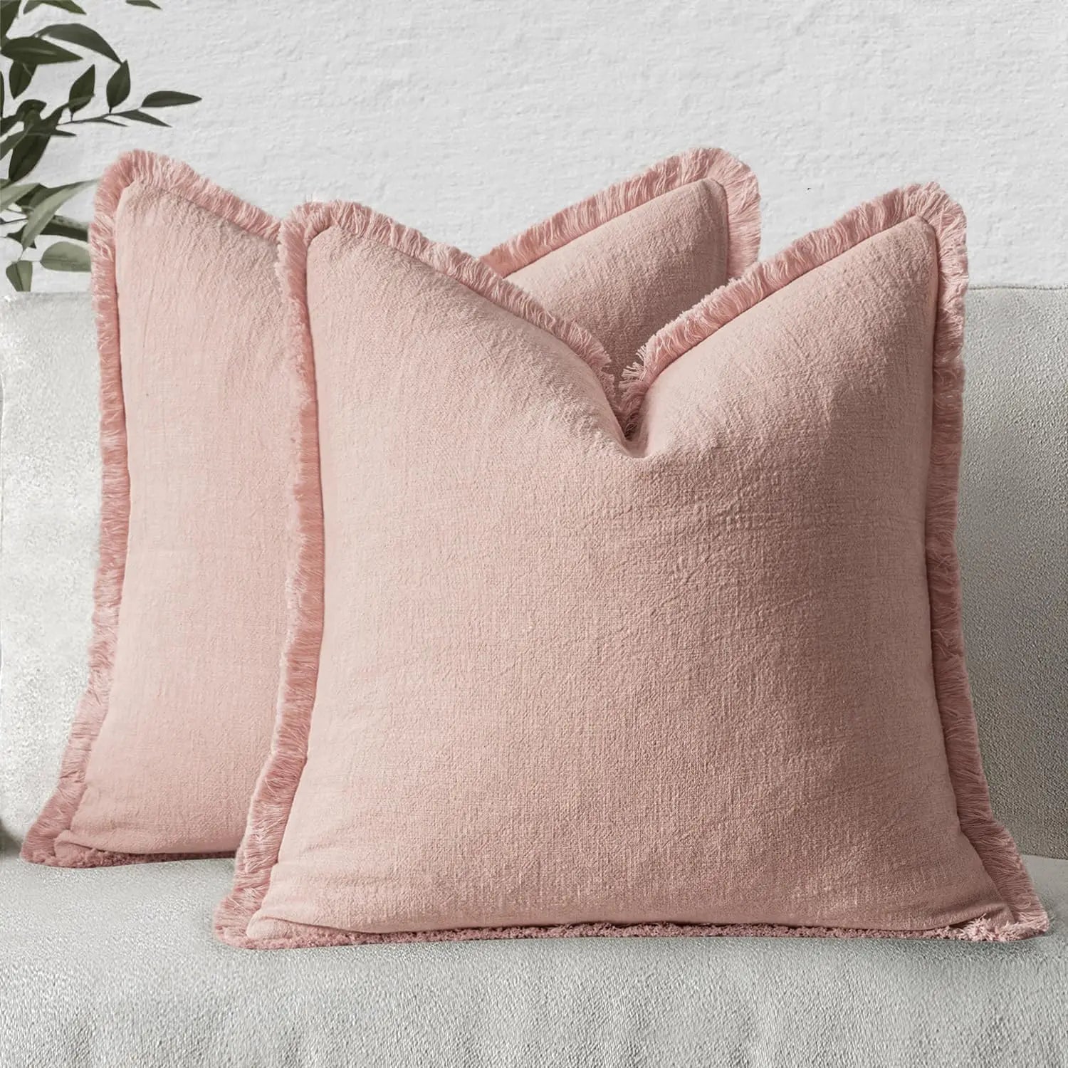 Decorative Couch Pillow Covers Neutral Linen Fringe Throw Pillows Boho Accent Sofa Living Room 1pc