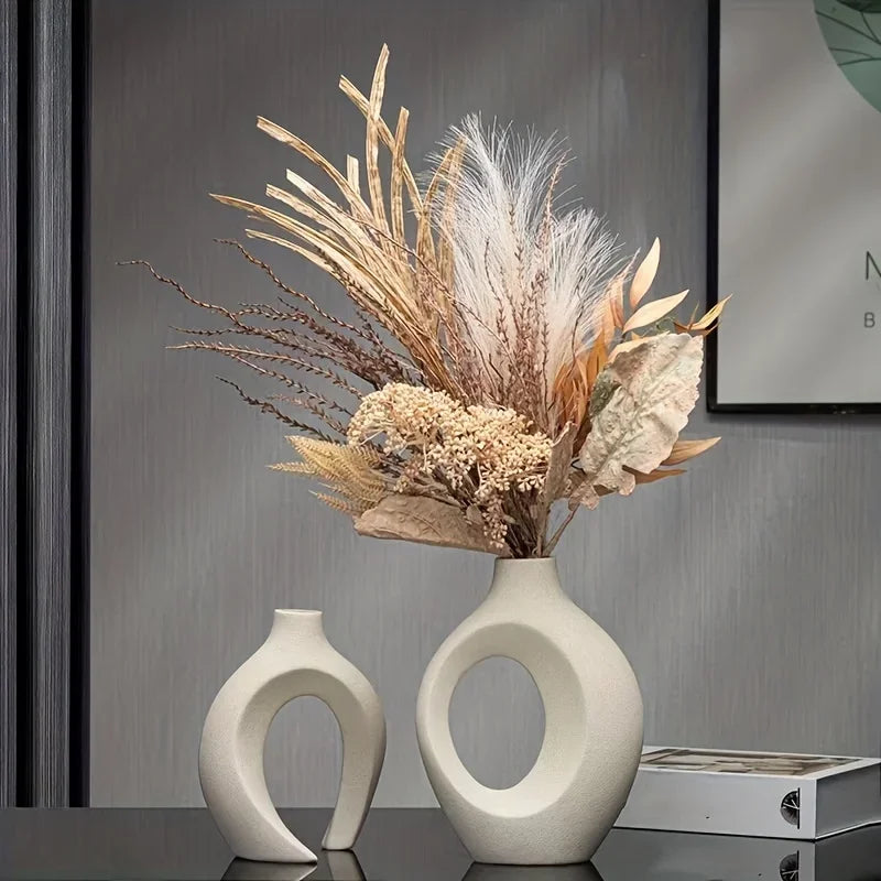 2-Piece Nordic Hollow Vases: Modern Boho Decor.
