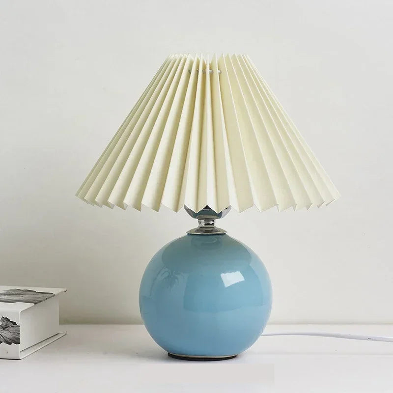 Nordic Table Lamps Ceramics Desk Lights Korean Rattan Bedside Night Light Pleated Lampshade Living Room Home Japanese Lighting