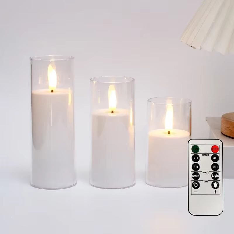 Led Electronic Candles Light Flameless Remote Timer Flickering Lamp Clear Acrylic Glass Battery Powered Wedding Party Christmas