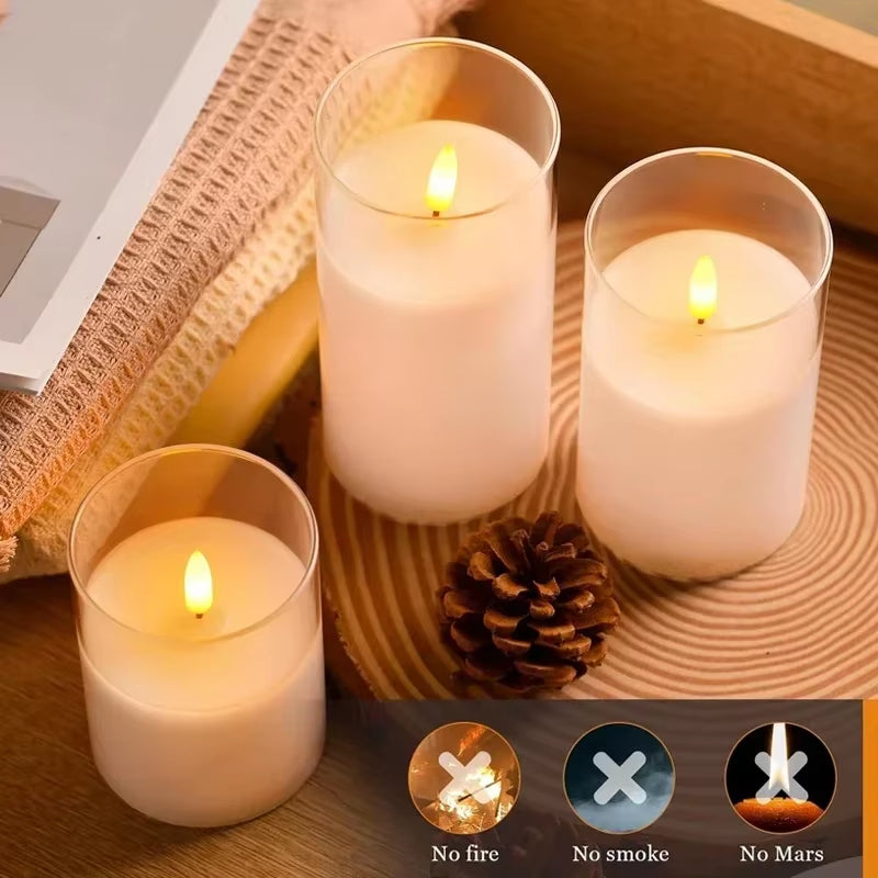 Led Electronic Candles Light Flameless Remote Timer Flickering Lamp Clear Acrylic Glass Battery Powered Wedding Party Christmas